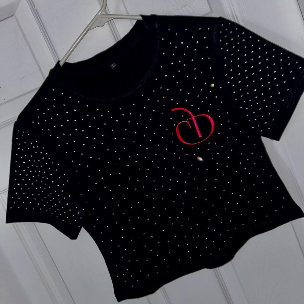 Custom Rhinestone Cherry Drip Logo Crop Top - Picture 4 of 7